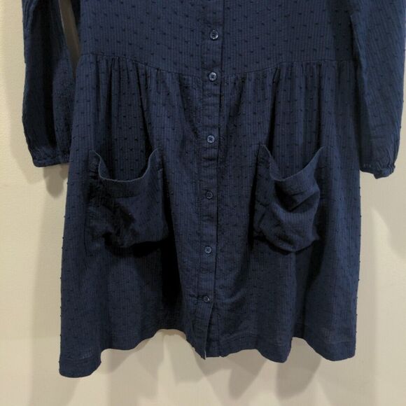 Folk by Hansel Basel Anthro Womens Square Neck LS Mini Dress Size M Navy Cottage - Picture 3 of 12